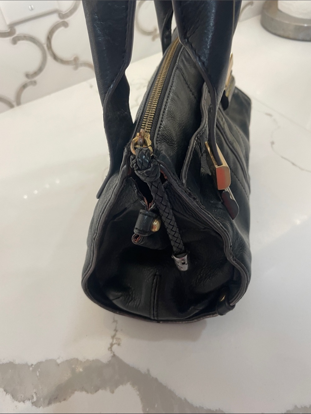 b. makowsky Black Leather Shoulder Bag with Gold Hardware - Picture 6 of 15
